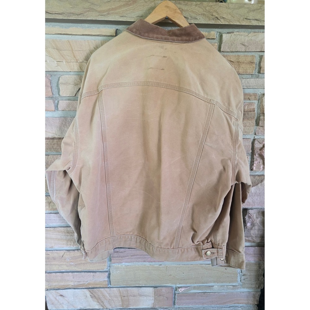 Vintage Carhartt Canvas Trucker Jacket Mens Brown Corduroy Collar Distressed - Picture 6 of 7